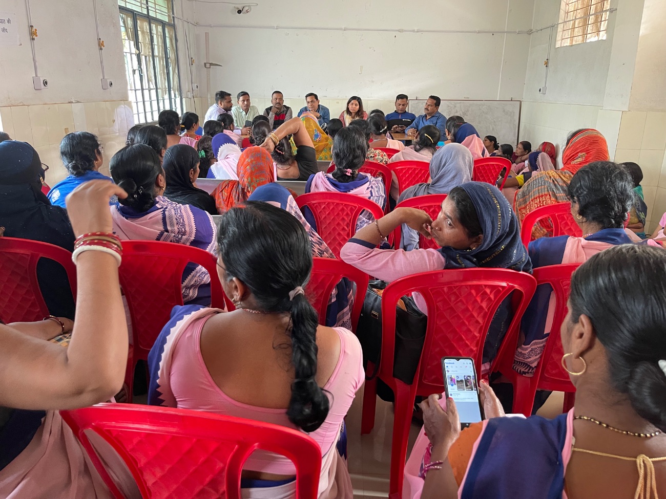 Community members and the MJWF team gather for a cervical cancer awareness and research session in Bihar.