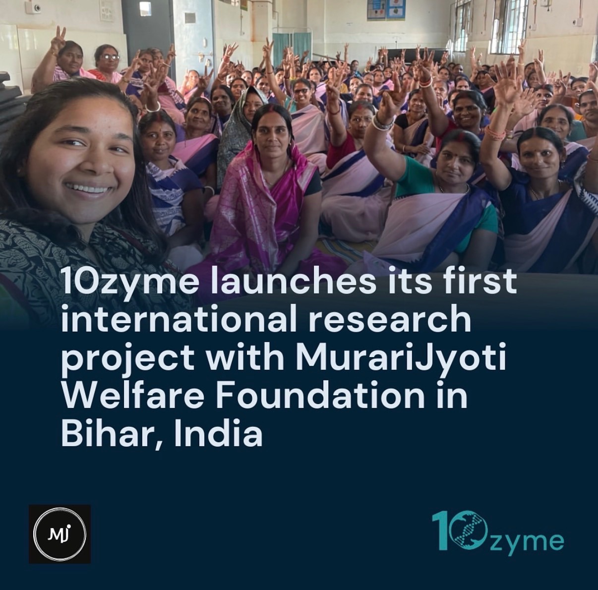 Women raise their hands at the launch of the cervical cancer research project with MJWF in Bihar.