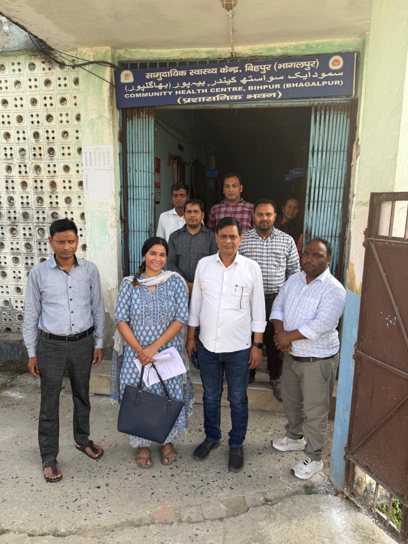 The MJWF founder and team with staff outside the Community Health Centre, Bihpur, Bhagalpur.